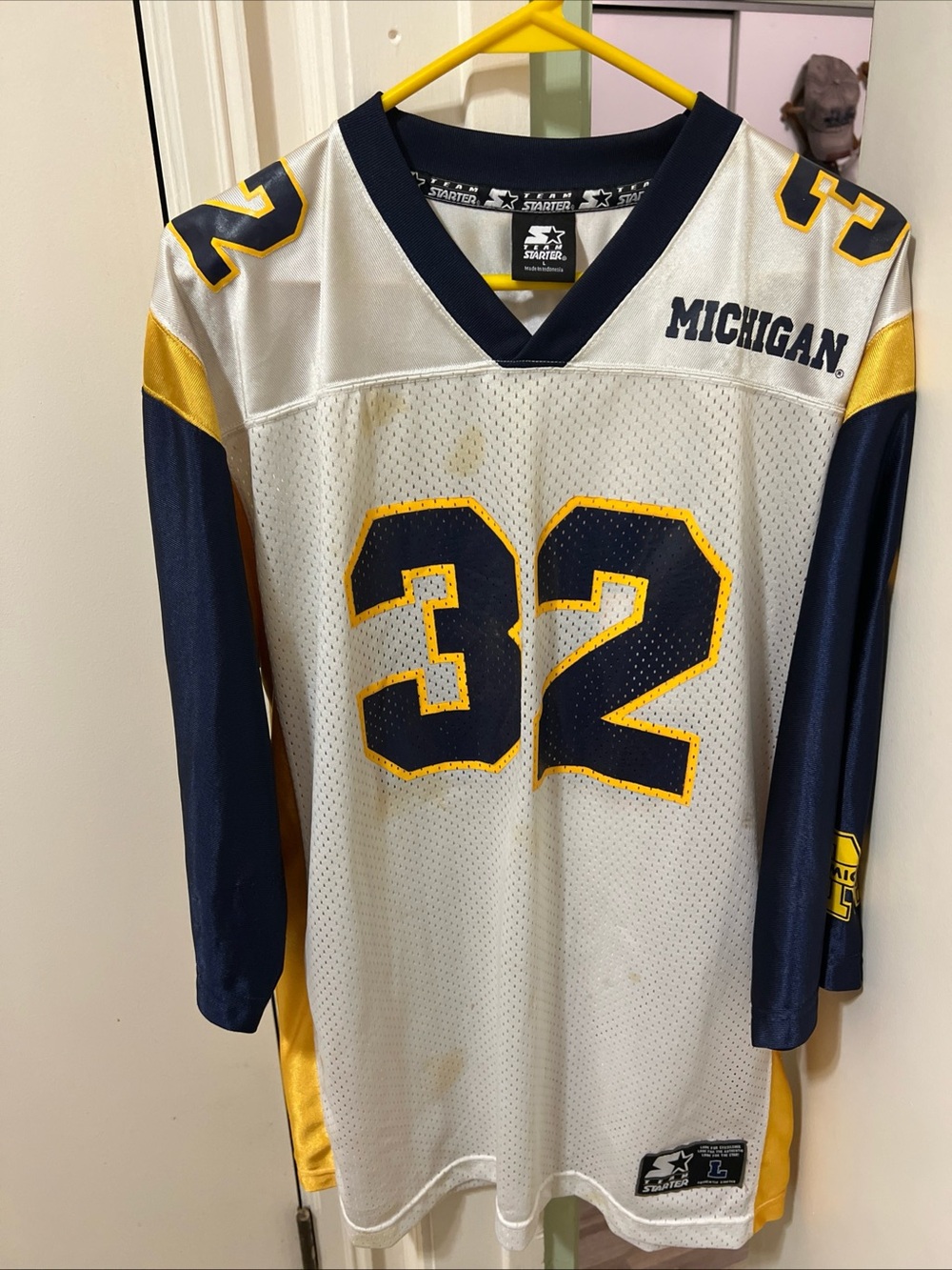 STARTER Michigan White Navy & Yellow #32 Football Jersey